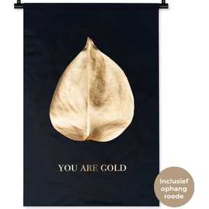 Wandkleed Golden leaves staand - Gouden blad met de quote - You are gold Wandkleed katoen 60x90 cm - Wandtapijt met foto
