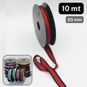 10 Meter Geweven Zachte band Met Lurex, Breedte 20MM, Kleur Lurex ROOD/ZWART 03