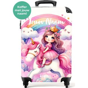 NoBoringSuitcases.com® - Kinderkoffer meisjes - Roze koffer - Reiskoffer met eenhoorn gepersonaliseerd - Kindervalies - Unicorn trolley handbagage lichtgewicht - Past binnen 55x40x20 en 55x35x25