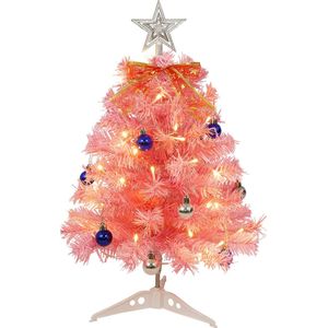Uten kleine kerstboom - mini kerstboompje met verlichting - 30 LED - Mini kerstboom met decoratie - 15 mini Kerstballe - H55 x Ø37 cm