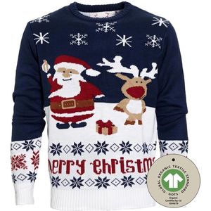 Foute Kersttrui Dames & Heren - Christmas Sweater ""Cadeau van Rudolf & de Kerstman"" - 100% Biologisch Katoen - Mannen & Vrouwen Maat L - Kerstcadeau