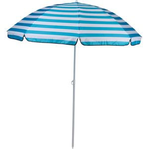 Camp Active Parasol - Stokparasol - Strandparasol met Prikker ⌀170 x 200 cm - Balkonparasol - Zonbescherming - Blauw/ Wit Gestreept