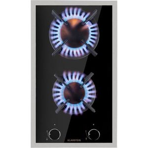 Klarstein Goldflame Domino Prime Gaskookplaat - 2-pits - Autark - 30 cm - Inbouw - Messing branders - Aardgas/Propaangas - Veiligheidsventiel - Bescherming vlamuitval - Gietijzeren pannendrager - Incl. slang en drukregelaar - Zwart