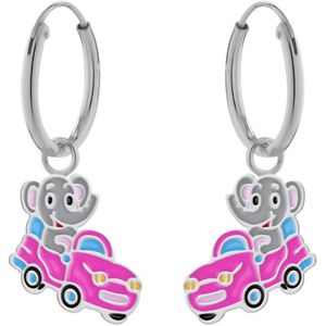 Oorbellen meisje zilver | Zilveren oorringen, olifant in roze auto