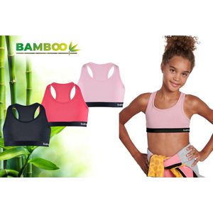 Bamboo - BH Meisjes - Topjes Meisjes Ondergoed - Crop Top Meisjes - 3 Stuks - Roze Navy - 110-116 - Ondergoed Meisjes - Ondergoed Kinderen