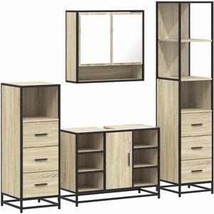 vidaXL - 4-delige - Badkamermeubelset - bewerkt - hout - sonoma - eikenkleurig