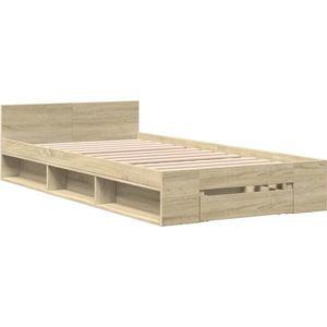 vidaXL - Bedframe - met - lade - bewerkt - hout - sonoma - eikenkleurig - 100x200 - cm