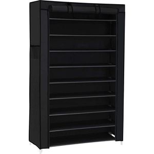 SONGMICS schoenenrek met 10 niveaus, met stofdichte hoes, schoenenkast, schoenenrek, schoenenopberger, voor maximaal 40 paar schoenen, voor woonkamer, gang, 88 x 28 x 160 cm, zwart RXJ36HV1