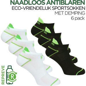 Norfolk - 6 paar - Anti Blaren Sportsokken met Cushion - Eco-vriendelijke Repreve® Low Cut Hardloopsokken - Sneakersokken - Enkelsokken - 3 Zwart / 3 Wit - Maat 35-38 - Caretta