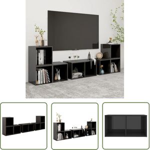 The Living Store TV-meubelset Living - 37 x 35 x 37 cm - 72 x 35 x 36.5 cm - Hoogglans grijs - Spaanplaat