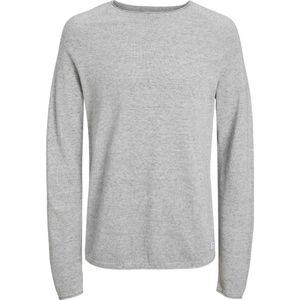JACK & JONES Hill knit crew neck slim fit - heren pullover katoen met O-hals - lichtgrijs melange - Maat: XL