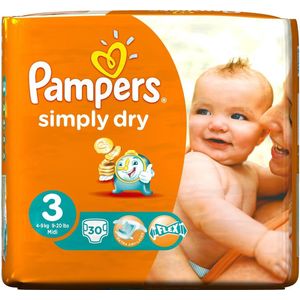 Pampers Simply Dry Luiers - Maat 3 30 stuks