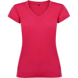 Dames V-hals getailleerd t-shirt model Victoria Fuchsia Roze maat 3XL