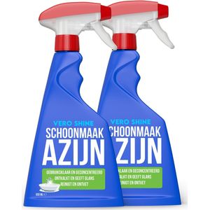 Vero Shine Schoonmaakazijn (2x500ml), Set van 2, Azijn Schoonmaak tegen Kalk, Reinigt Ontvet en Ontvlekt, Schoonmaakazijn Spray