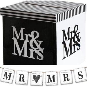 Enveloppendoos en slinger set Mr and Mrs Black and White - enveloppendoos - cardbox - bruid en bruidegom - mr & mrs - trouwen