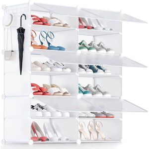 Schoenenrekken voor maximaal 24 paar schoenen, 2 x 6-laags schoenenkast, stofdicht schoenenrek, schoenenopslag voor gang, slaapkamer, kledingkast, entree, wit.