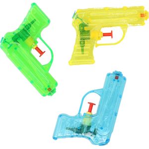 Grafix Waterpistooltje/waterpistool - 6x - klein model - 11 cm - geel/groen/blauw