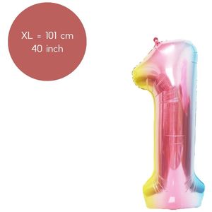 Fienosa Cijfer Ballonnen nummer 1 - Regenboog - 101 cm - XL Groot - Helium Ballon- Verjaardag Ballon - Verjaardag versiering - Verjaardag Decoratie - Leeftijd verjaardag - Verjaardagsballon - Verjaardag
