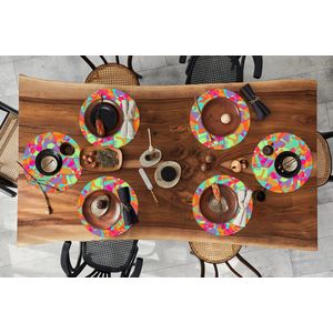 Ronde placemats - Onderlegger - Placemats rond - Lavalamp - Regenboog - Patronen - Hippie - 6 stuks