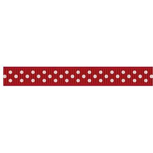 Stippen Lint | Lint met Stip 10mm (1 cm) | Stippenlint Rood (250) Wit | Ripsband | Grosgrain lint | Dot Ribbon | Cadeaulint | Kerstlint | Rol van 10 meter