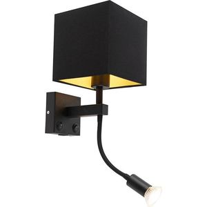 QAZQA zeno - Moderne Wandlamp met kap voor binnen - 1 lichts - L 200 mm - Zwart - Woonkamer | Slaapkamer