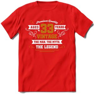 33 Jaar Legend T-Shirt | Goud - Wit | Grappig Verjaardag en Feest Cadeau Shirt | Dames - Heren - Unisex | Tshirt Kleding Kado | - Rood - XXL