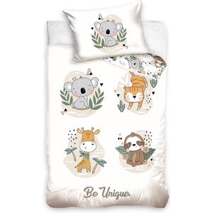 Kinderbeddengoed, 100 x 135 cm, 40 x 60 cm, van 100% katoen, dierentuindieren, koala, beddengoed voor meisjes en jongens, babybeddengoed (dieren)