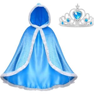 Elsa cape blauw Elsa jurk bont 116-122 (120) prinsessenjurk verkleedkleding + kroon