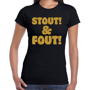 Toppers - Bellatio Decorations Verkleed T-shirt dames - stout! en fout! - zwart - glitter goud - themafeest fout/goud/stout S