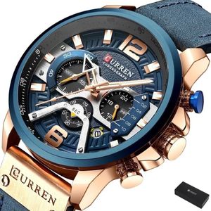 Horloges voor Mannen Heren Horloge Curren Herenhorloge Watch - Jongens Horloges - Incl. Horlogebox Geschenkdoos - Blauw Rosé