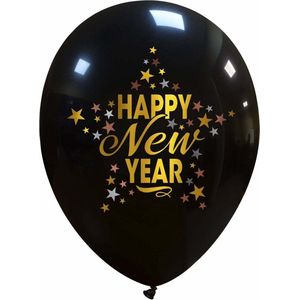 6 x Ballonnen deluxe  30cm :  ""Happy New Year"" Stars (3 Colors bedrukking) "" oud&nieuw  / ean©promoballons