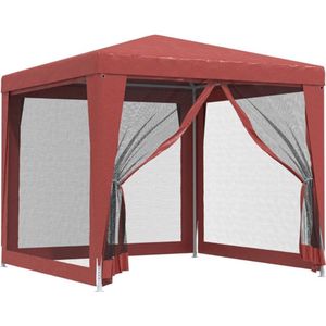 The Living Store Partytent met 4 mesh zijwanden 2,5x2,5 m HDPE rood - Partytent - Feesttent - Tuintenten - Zomerseizoen - Outdoor