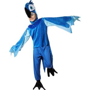 dressforfun - Schattige blauwe ara 140 (9-10y) - verkleedkleding kostuum halloween verkleden feestkleding carnavalskleding carnaval feestkledij partykleding - 302476