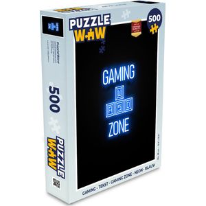 Puzzel Gaming - Tekst - Gaming zone - Neon - Blauw - Legpuzzel - Puzzel 500 stukjes