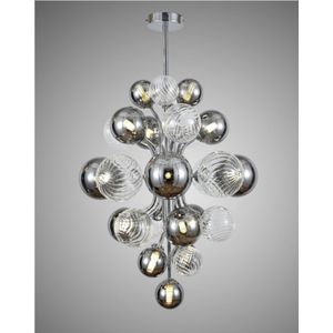 Industriële Plafondlamp - 15x G9 - 40W - Kroonluchter - Hanglamp - Luxe Chrome Smoked Clear Lamp