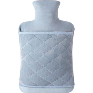Warmwaterkruik, 2 liter, met zachte pluche hoes, zorgt voor warmte en comfort, voor nek, rug, taille, cadeau voor verjaardag, Kerstmis, Vader- en Moederdag, geschikt voor baby's (blauw-grijs)
