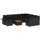 vidaXL - 11-delige - Loungeset - met - kussens - poly - rattan - zwart