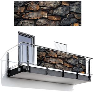 Balkonscherm 300x110 cm - Balkonposter Steenoptiek - Grijs - Bruin - Antraciet - Balkon scherm decoratie - Balkonschermen - Balkondoek zonnescherm