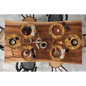 Ronde placemats - Onderlegger - Placemats rond - Verf - Bruin - Oranje - Marmer print - Design - 6 stuks