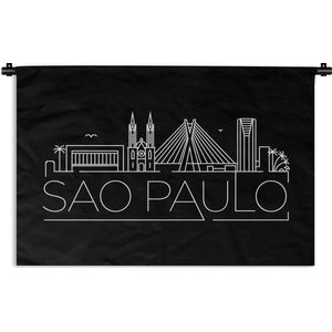 Wandkleed Wereldsteden - Stadsaanzicht Sao Paulo op een zwarte achtergrond Wandkleed katoen 180x120 cm - Wandtapijt met foto XXL / Groot formaat!