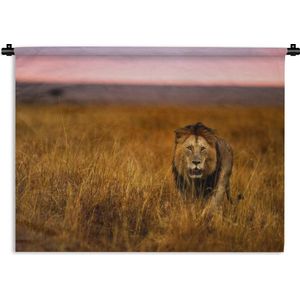 Wandkleed Roofdieren - Leeuw in de savanne Wandkleed katoen 120x90 cm - Wandtapijt met foto