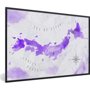 Fotolijst incl. Poster - Wereldkaarten - Japan - Paars - 60x40 cm - Posterlijst