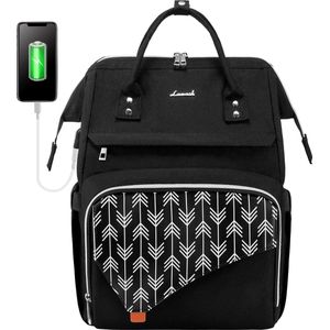 Laptoprugzak voor dames, 17 inch, zwart, schoolrugzak, tas, waterdicht met USB-oplaadaansluiting, grote rugzak voor werk, reizen, school