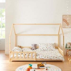 Kinderbed Hesel huisbed met uitvalbeveiliging 140x200 cm houtkleurig [en.casa]