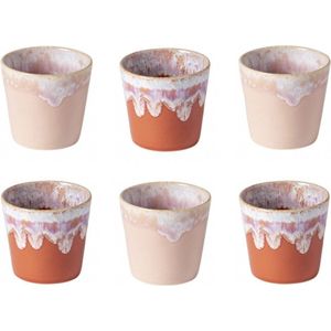 Cactula Costa Nova  - servies - lungo kop - Grespresso - Set van 6 in 2 kleuren - Terracota -  Siena/Roze- aardewerk -  H 7,5 cm