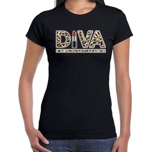 Fout Diva lipstick t-shirt met panter print zwart voor dames - dierenprint fun tekst shirt / outfit XXL