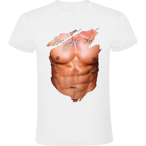 Gespierde man Heren T-shirt - Wit - Lijkt opgescheurd - Gespierd - Fitness