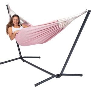 Hangmat met Standaard Eénpersoons 'Easy & Natural' Pink | Complete hangmatset | Bevestiging inclusief | 120 KG | 320 CM | Polycotton + Metaal | 1% For The Planet | Tropilex