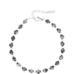 OOZOO Jewellery - zilverkleurige armband met zwarte natuursteentjes - SB-1024