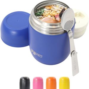 Blauwe Thermos voedselcontainer met lepel - Thermosbeker voor het meenemen van eten - Voedsel container voor soep, noodles, babyvoeding, havermout, ijs en meer! - Yoghurt beker to go - Blauw - 420ml